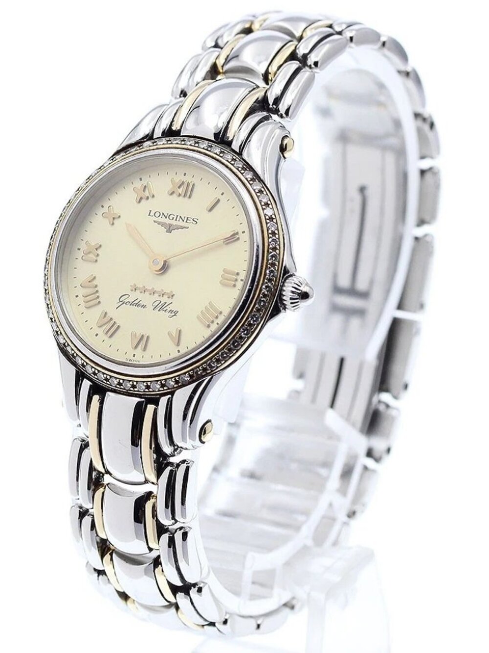 LONGINES Golden wing L3.107.5 Diamond Bezel Gold Dial Quartz Ladies Watch_900406